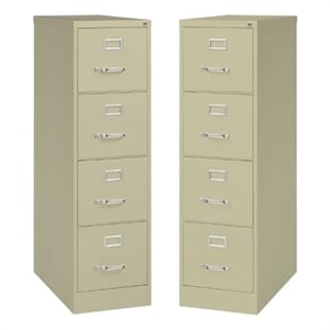 Home Square 4 Drawer Vertical Metal Filing Cabinet Set in Putty/Beige (Set of 2)