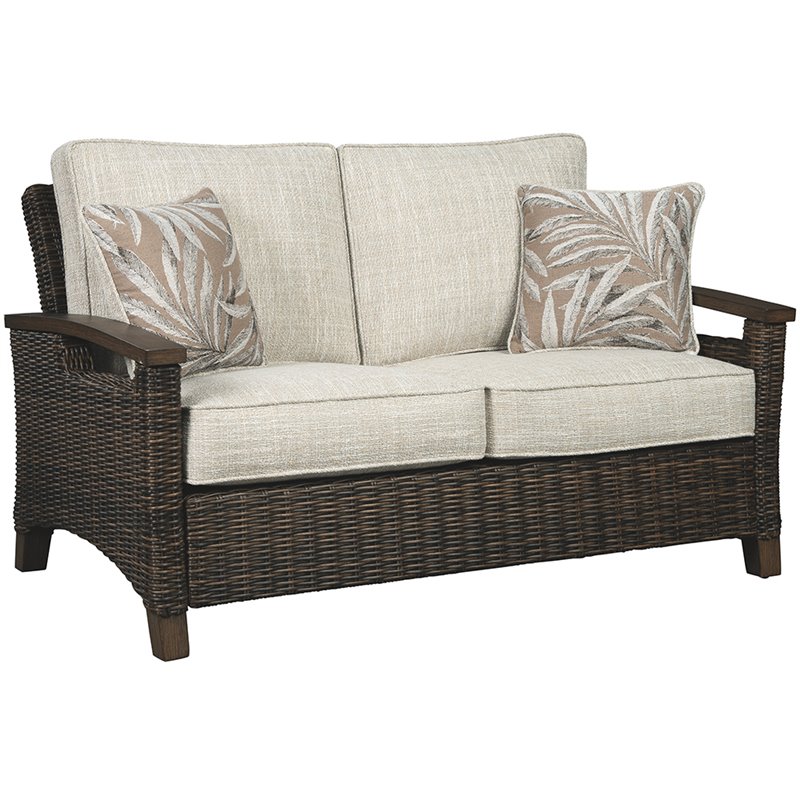 Home Square 2 Piece Patio Polyester Loveseat Set in Medium Brown