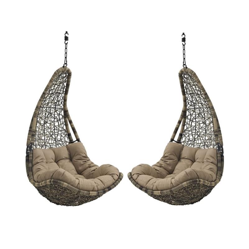 Home Square 2 Piece Patio Polyester Swing Chair Set in Black and Mocha