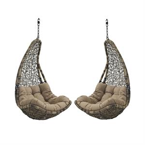 Home Square 2 Piece Patio Polyester Swing Chair Set in Black and Mocha