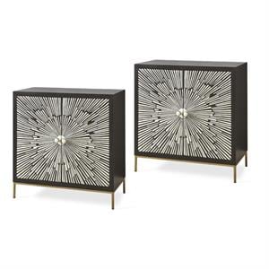 Home Square 2 Door Wood Accent Cabinet Set in Black and Ivory (Set of 2)