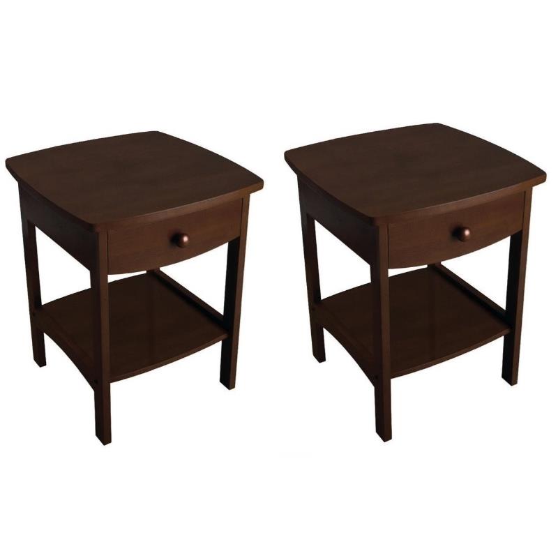Home Square 2 Piece Wood End Table/Nightstand Set in Antique Walnut