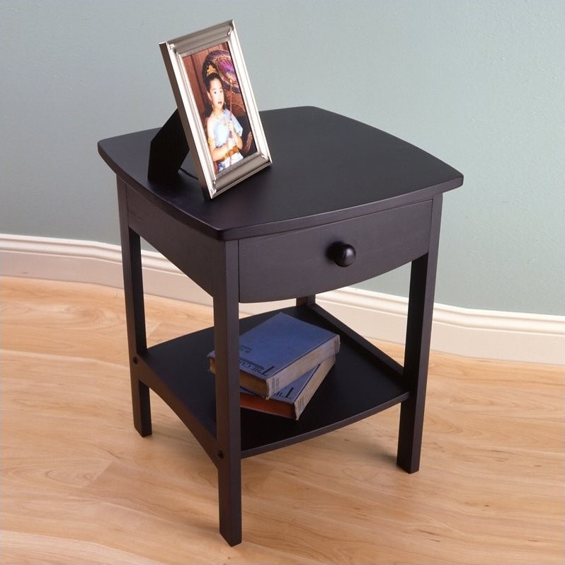 Home Square 2 Piece Wood End Table/Nightstand Set in Black