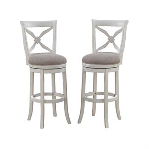 Home Square 2 Piece Swivel Counter Stool Set in Distressed Antique White