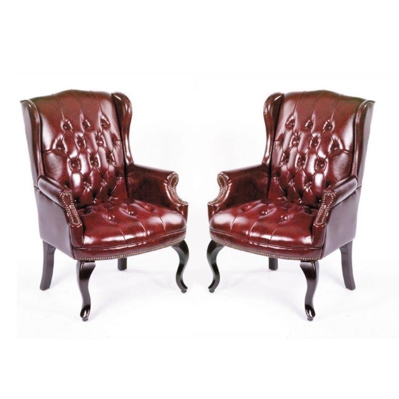 Home Square 2 Piece Vinyl Guest Office Accent Chair Set in Red