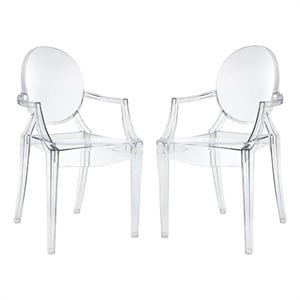 Home Square 2 Piece Polycarbonate Dining Arm Chair Set in Clear