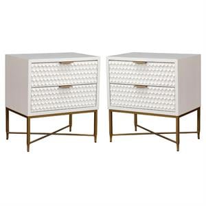Home Square Contemporary 2 Drawer Wood Nightstand Set in White (Set of 2)
