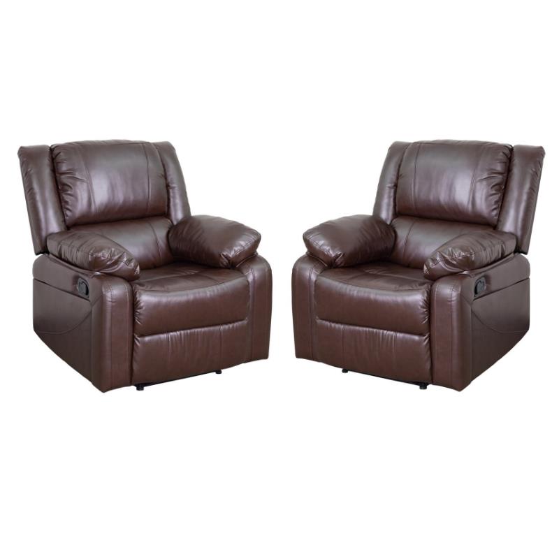 Home Square 2 Piece Upholstered Leather Recliner Set in Brown