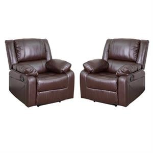 Home Square 2 Piece Upholstered Leather Recliner Set in Brown
