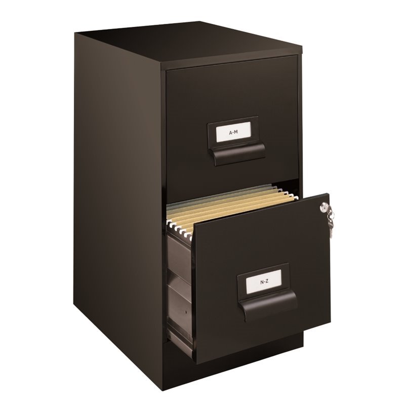 Home Square 2 Drawer Metal Vertical Wood Filing Cabinet Set in Black (Set of 2)