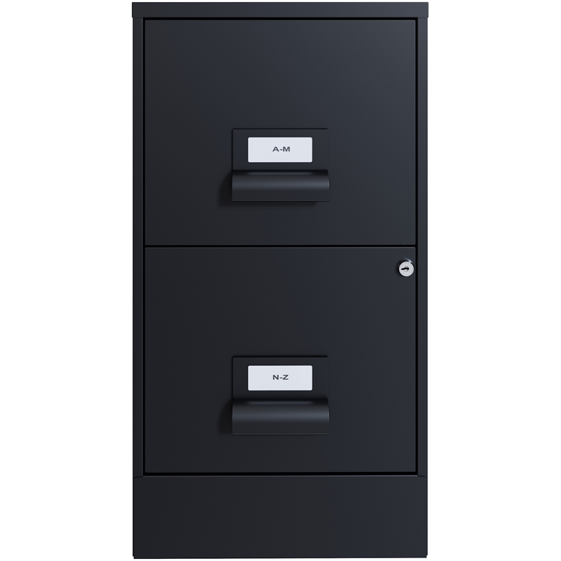 Home Square 2 Drawer Metal Vertical Wood Filing Cabinet Set in Black (Set of 2)