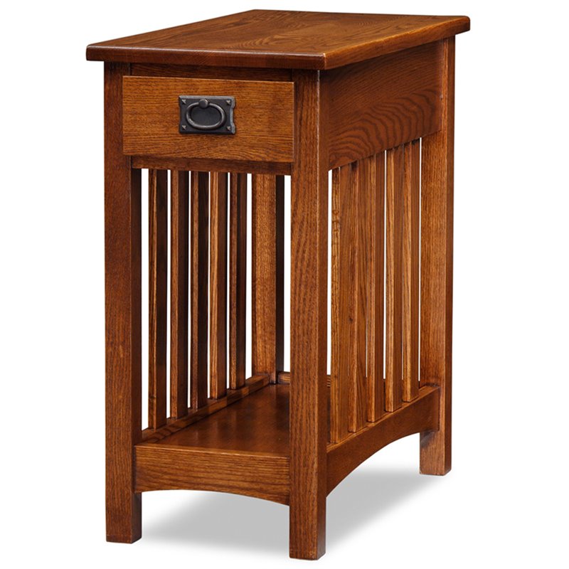 Home Square Mission Solid Ash Wood End Table in Medium Oak (Set of 2)