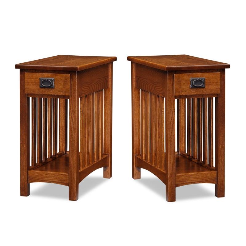Home Square Mission Solid Ash Wood End Table in Medium Oak (Set of 2)