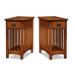 Home Square Mission Solid Ash Wood End Table in Medium Oak (Set of 2)