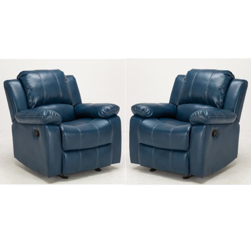 Home Square 2 Piece Faux Leather Recliner Set in Navy Blue