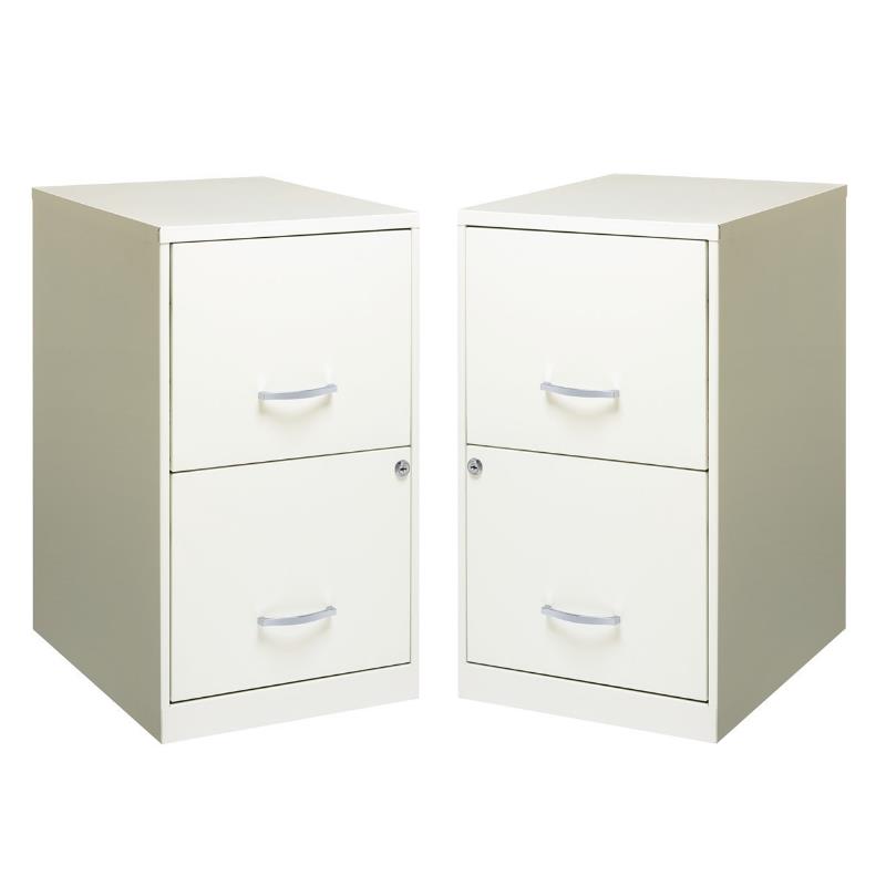 Home Square 2 Drawer Metal Filing Cabinet Set in Pearl White (Set of 2)