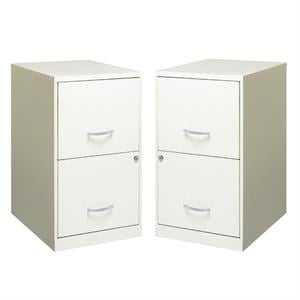 Home Square 2 Drawer Metal Filing Cabinet Set in Pearl White (Set of 2)