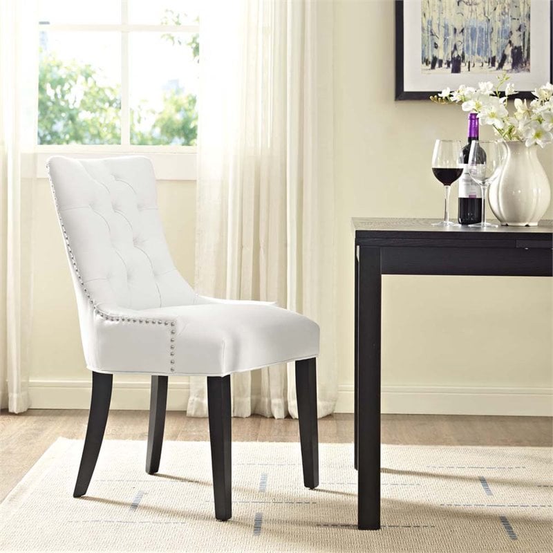 Home Square 2 Piece Vinyl Upholstered Dining Side Chair Set in White