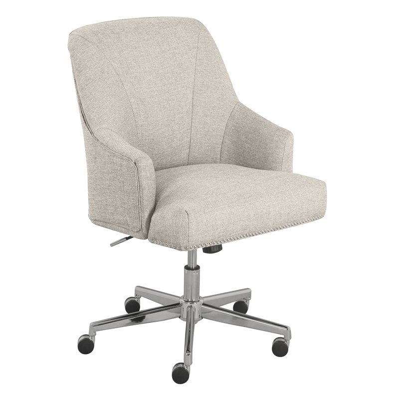 Home Square 2 Piece Swivel Linen Office Chair Set in Light Gray