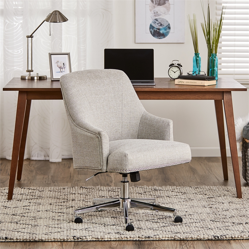Home Square 2 Piece Swivel Linen Office Chair Set in Light Gray