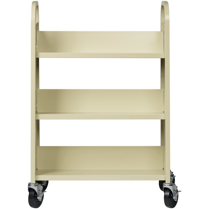 Home Square 2 Piece Single-sided Metal Mobile Book Cart Set in Putty/Beige
