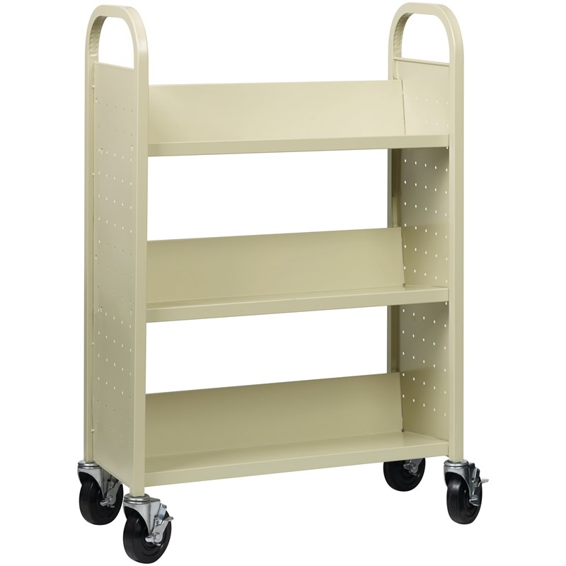 Home Square 2 Piece Single-sided Metal Mobile Book Cart Set in Putty/Beige
