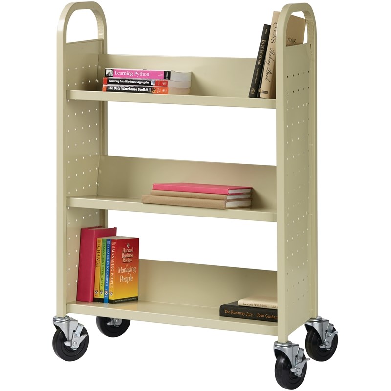 Home Square 2 Piece Single-sided Metal Mobile Book Cart Set in Putty/Beige
