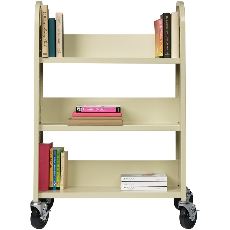 Home Square 2 Piece Single-sided Metal Mobile Book Cart Set in Putty/Beige