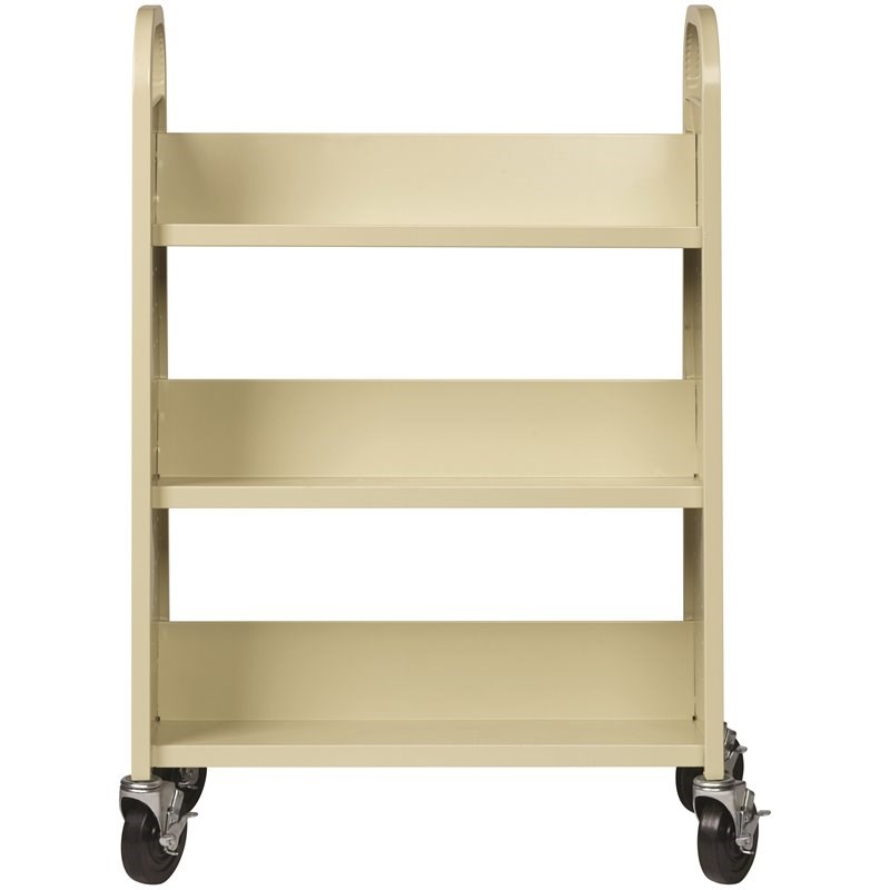 Home Square 2 Piece Single-sided Metal Mobile Book Cart Set in Putty/Beige