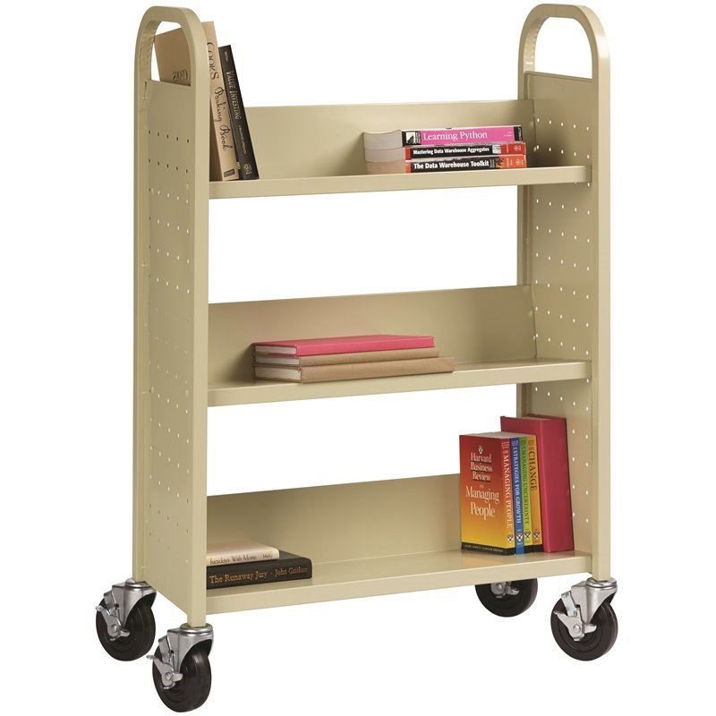 Home Square 2 Piece Single-sided Metal Mobile Book Cart Set in Putty/Beige