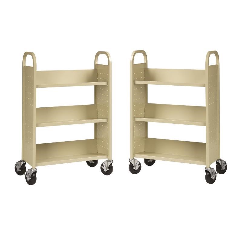 Home Square 2 Piece Single-sided Metal Mobile Book Cart Set in Putty/Beige