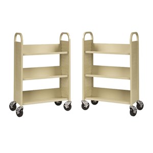 Home Square 2 Piece Single-sided Metal Mobile Book Cart Set in Putty/Beige
