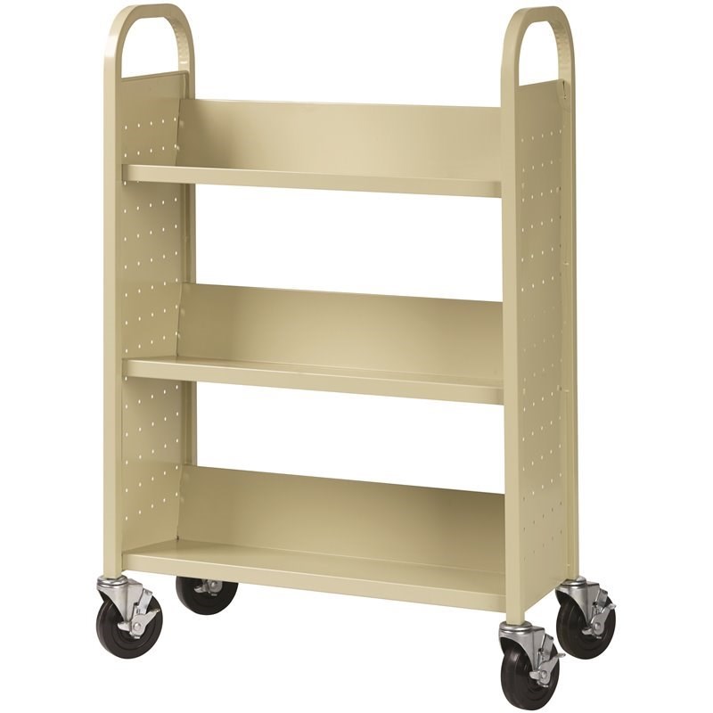 Home Square 2 Piece Single-sided Metal Mobile Book Cart Set in Putty/Beige