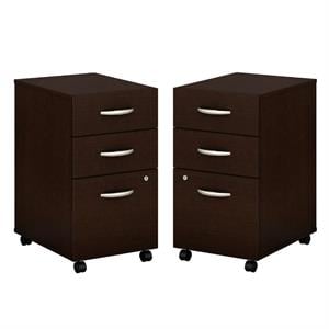 Home Square 3 Drawer Mobile Wood Filing Cabinet Set in Mocha Cherry (Set of 2)