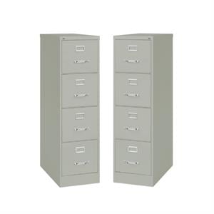 Home Square 4 Drawer Vertical Wood Filing Cabinet Set in Light Gray (Set of 2)