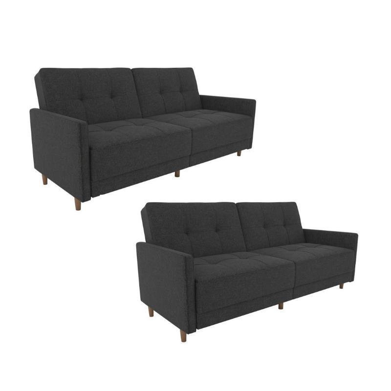 Home Square 2 Piece Coil Linen Convertible Sleeper Sofa Set in Gray