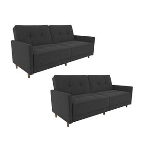 Home Square 2 Piece Coil Linen Convertible Sleeper Sofa Set in Gray