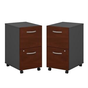 Home Square 2 Drawer Mobile Wood Filing Cabinet Set in Hansen Cherry (Set of 2)