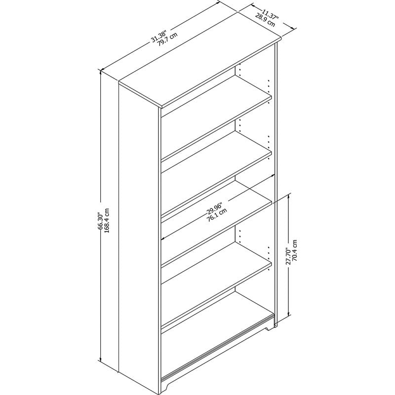 Home Square 2 Piece Traditional Cabot 5-shelf Wood Bookcase Set in White