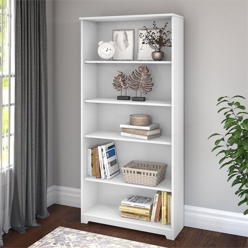 Home Square 2 Piece Traditional Cabot 5-shelf Wood Bookcase Set in White