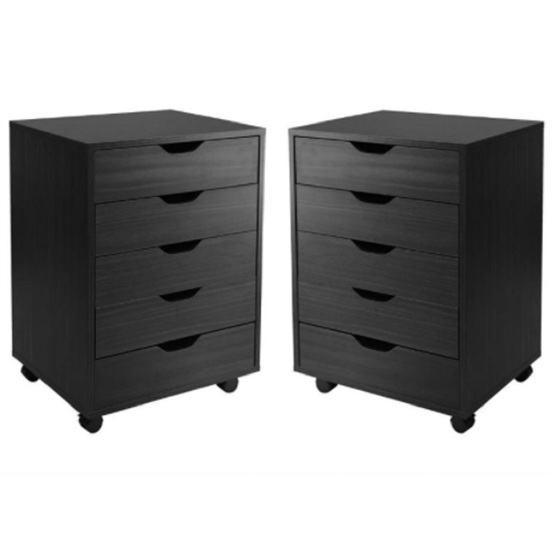 Home Square 2 Piece Mobile Wood Storage Cabinet Set with 5 Drawers in Black