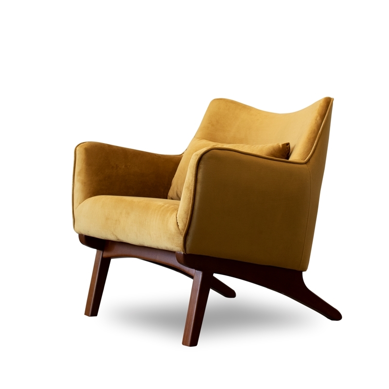 Home Square 2 Piece Mid Century Modern Velvet Accent Chair Set in Yellow
