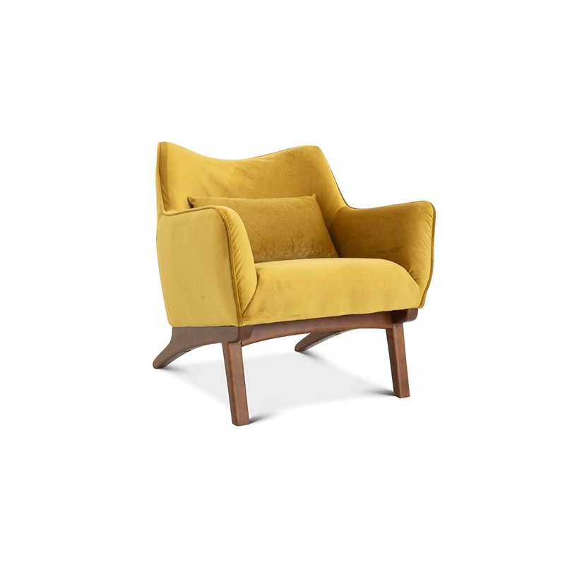 Home Square 2 Piece Mid Century Modern Velvet Accent Chair Set in Yellow