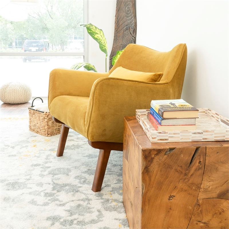 Home Square 2 Piece Mid Century Modern Velvet Accent Chair Set in Yellow