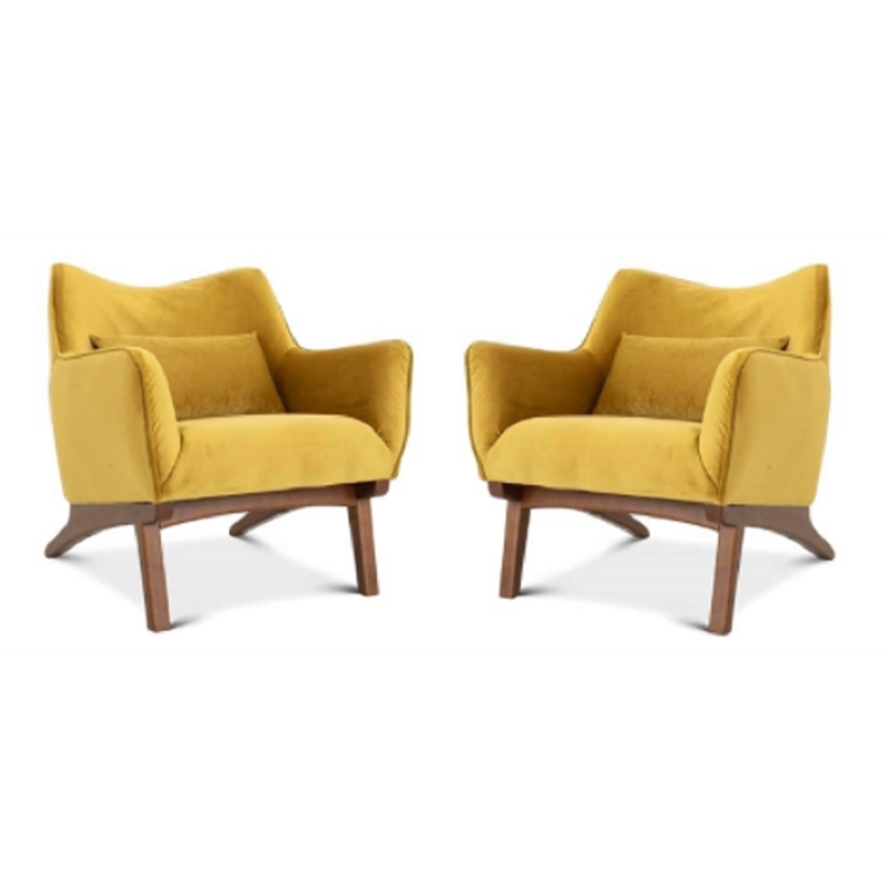 Home Square 2 Piece Mid Century Modern Velvet Accent Chair Set in Yellow