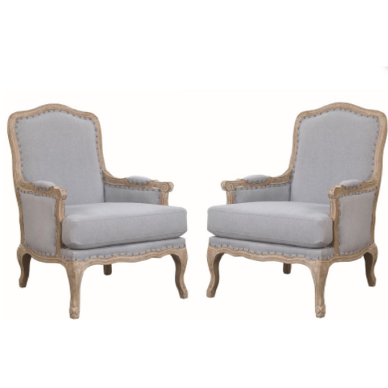 Home Square 2 Piece Regal Upholstered Fabric Accent Chair Set in Light Blue