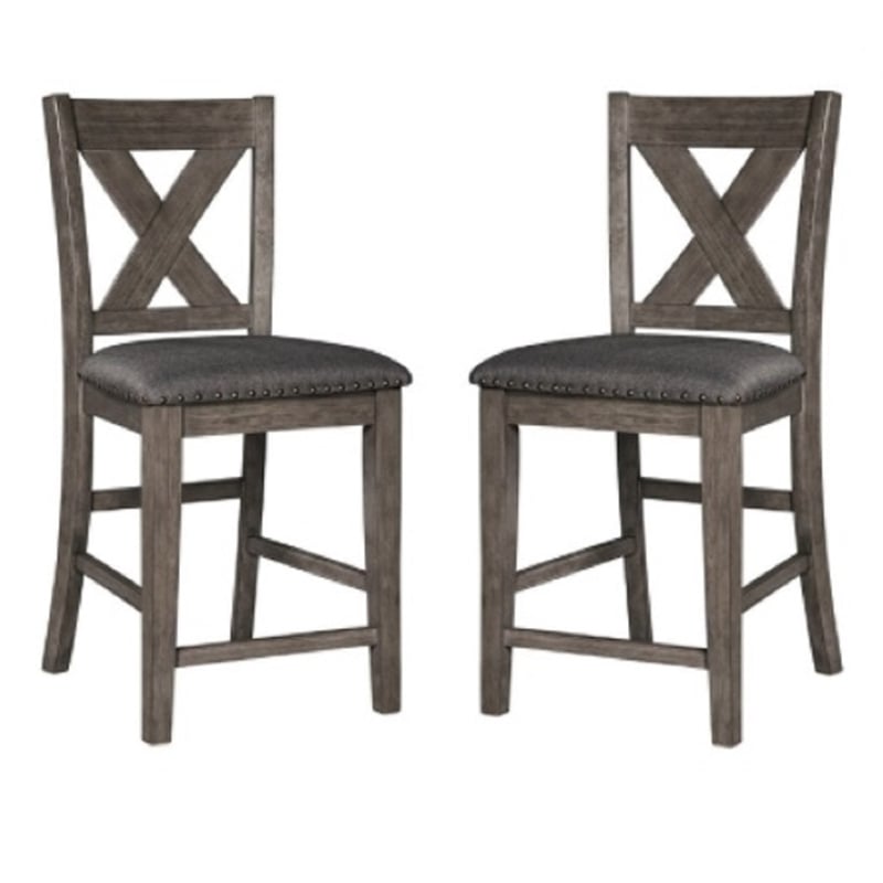 Home Square 2 Piece Polyester Upholstery Solid Wood Counter Stool Set in Gray