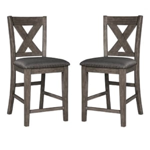 Home Square 2 Piece Polyester Upholstery Solid Wood Counter Stool Set in Gray