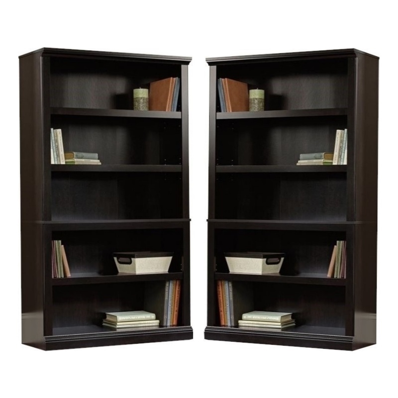 Home Square 2 Piece Engineered Wood 5-Shelves Bookcase Set in Estate Black