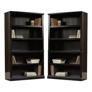 Home Square 2 Piece Engineered Wood 5-Shelves Bookcase Set in Estate Black